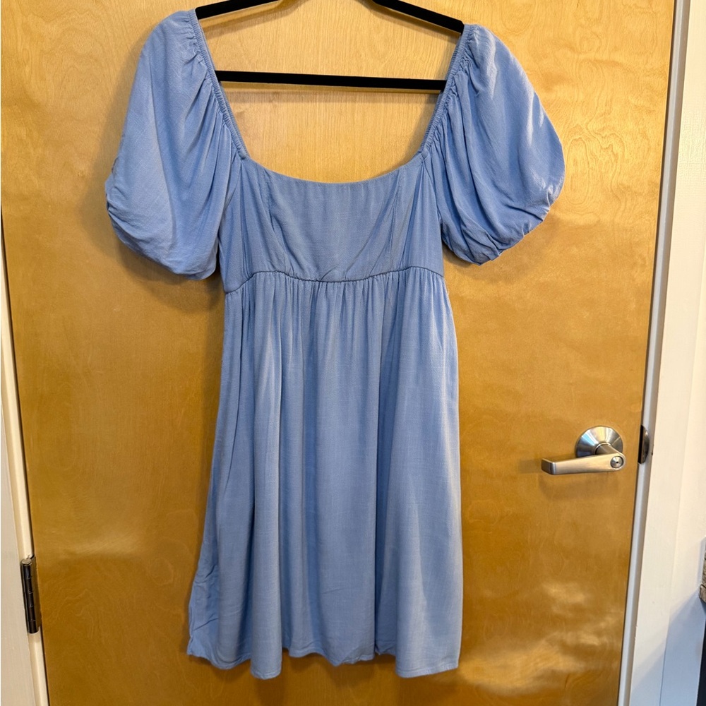 Altar'd State Sky Blue Puff Sleeve Mini Dress Size Medium